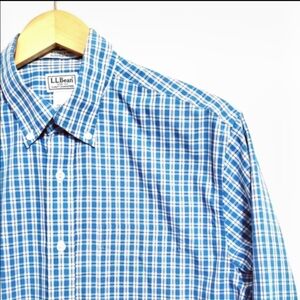 L.L. Bean Wrinkle Free Longsleeve Button Down Shirt Blue Tonal Plaid Medium